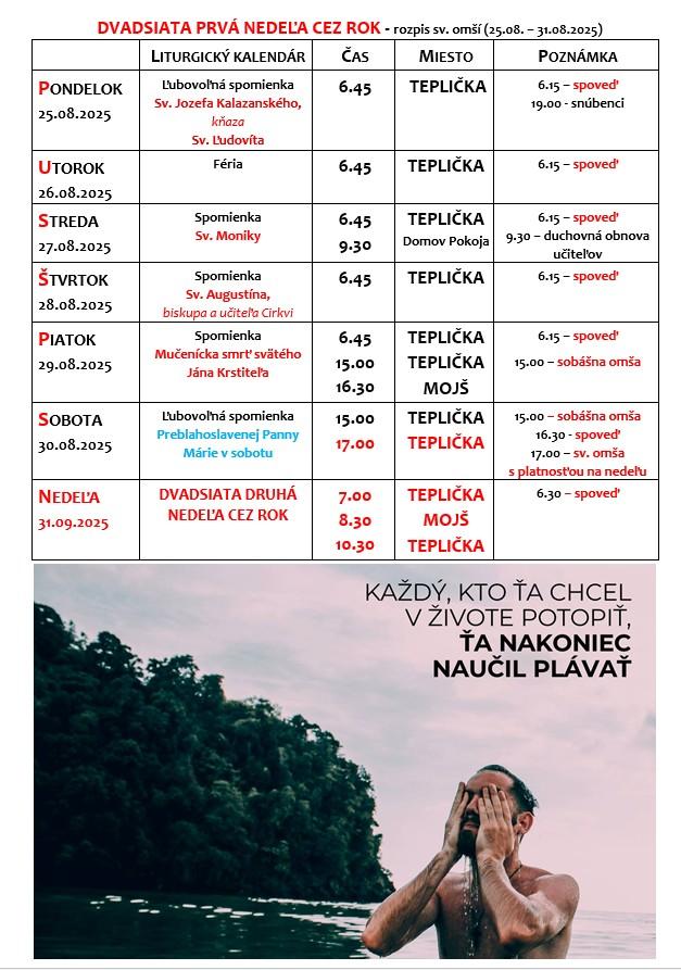 Rozpis sv. omší 