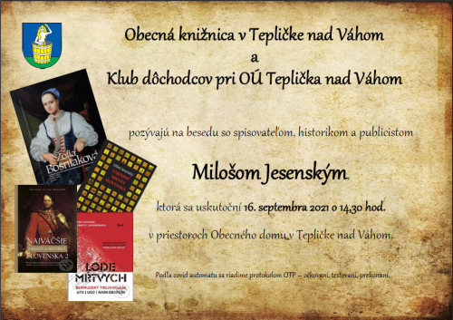 Beseda so spisovatelom Milosom Jesenskym 9-2021