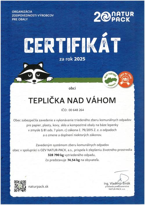 Certifikát NATUR PACK